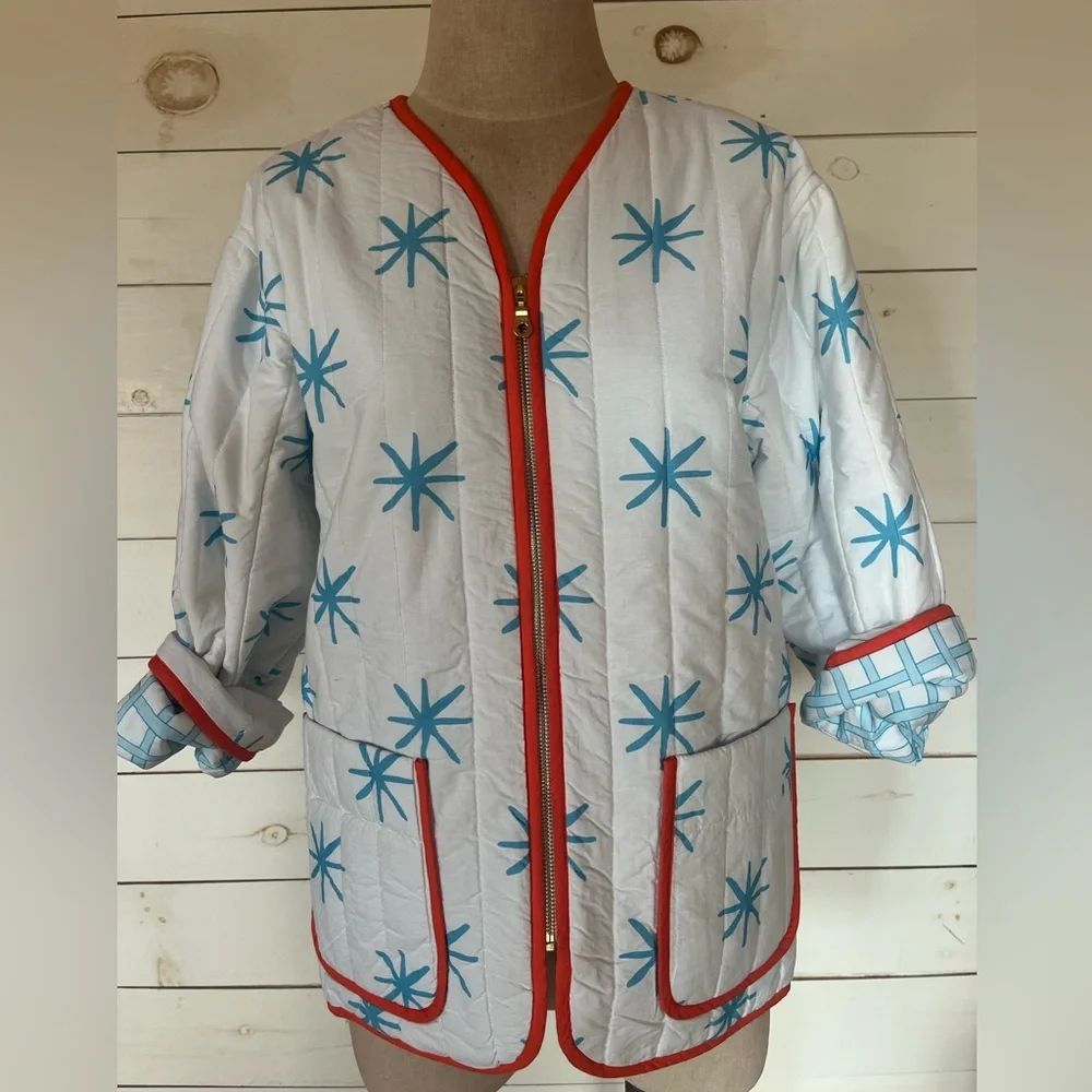 Quilted Jacket in Star Blue Print - Picture 1 of 10